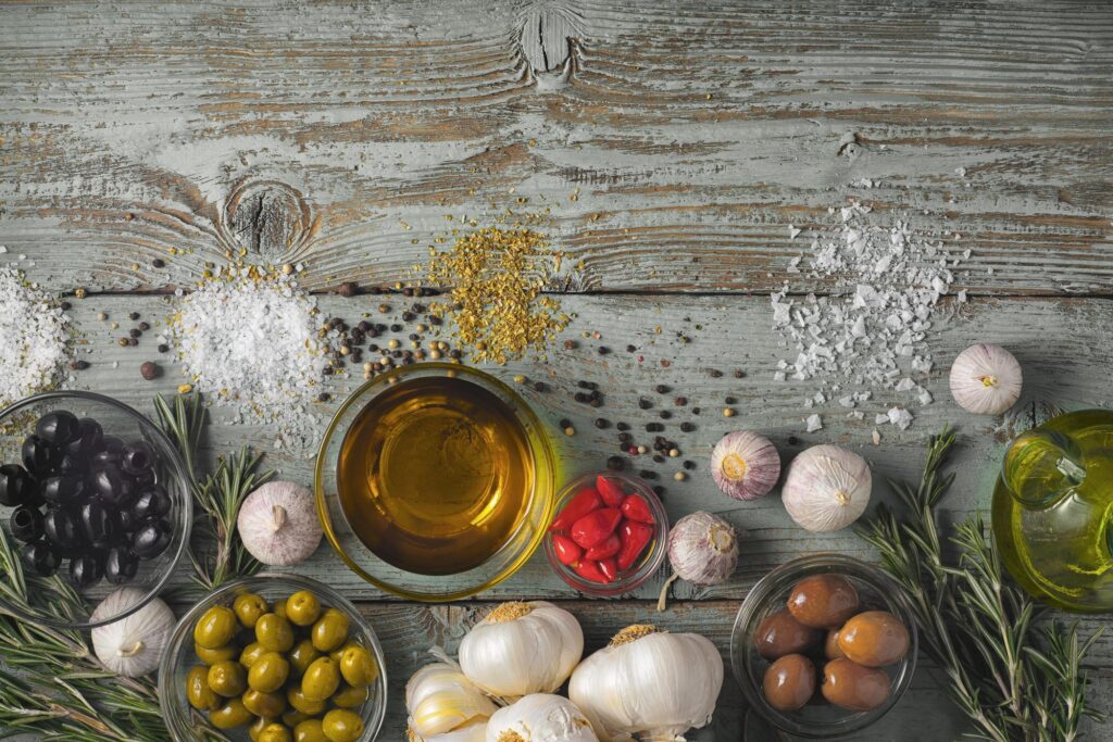 オリーブオイルとニンニクやハーブ